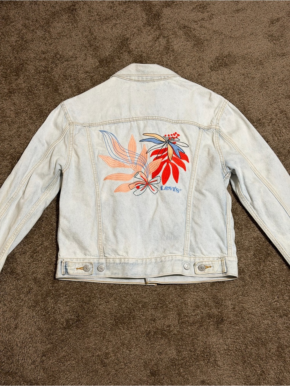 Levi's Blue Denim Jacket with Floral Embroidery on Back